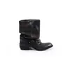 Botas Femininas de Couro Genuíno Bico Fino Cano Curto Salto Bloco Retrô Amassadas Empilhadas Fivela de Cinto Botas Western Cowboy Botas de Equitação