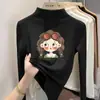 Camiseta base de doble cara con forro polar para niñas, manga larga para otoño e invierno con cuello medio alto, cálida y adecuada para usar en capas