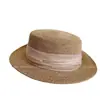 Chapéu Leve Vintage Estilo Relaxado com Fita Plissada e Topo Plano para Mulheres, Chapéu de Palha para Proteção Solar de Verão para Férias na Praia e Praia