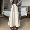Saia Lápis Meia-Calça de Lã Retrô Feminina Estilo Outono/Inverno Cintura Alta Esconde Imperfeições Emagrecimento Caimento Bainha Larga Linha A Saia Longa Guarda-chuva A14943