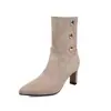 Botas de Cano Curto de Camurça Estilo Coreano para Mulheres, Botão Oculto, Uso Dupla Face, Botas Individuais, Novo Estilo Outono/Inverno, Bico Fino, Salto Médio, Botas de Cano Curto da Moda Cor Sólida, Botas Femininas 40