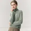Nuevo suéter de cachemir 100% puro para otoño e invierno con bordes enrollados, cuello alto superpuesto, corte ajustado, versátil, cálido y versátil top de punto básico