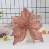 Flor de Natal Artificial Flor Decorativa com Glitter de Natal Cabeça de Flor Oca de Camada Dupla Acessório para Guirlanda de Feriado Decoração de Natal