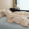 Conjunto de capa de edredom e lençóis de algodão puro de camada dupla com renda simples minimalista, amigo da pele, para todas as estações, conjunto de cama para quarto