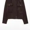 Exportação Transfronteiriça Roupas Femininas Outono e Inverno 2025 Estilo Europeu e Americano Gola Lapela Manga Longa Textura de Camurça Jaqueta Jaqueta Baseball para Mulheres