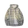 Camisa de Cuadros con Capucha de Manga Larga Jianheng para Hombre y Mujer, Marca de Moda, Camisa Holgada Ligera y Transpirable, Chaqueta Protectora Solar, Retro Americano