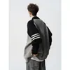 Chaqueta Suéter con Cremallera Pesada para Hombre Otoño/Invierno 2025 Nueva Versátil Casual Diseño de Bloques de Color Chaqueta de Manga Raglán
