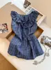 Camisa Chique Coreana com Cadarço e Gola Boneca para Mulheres, Regata Blusa Soltinha de Verão Sem Mangas com Design Emagrecedor
