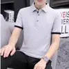 Camiseta de manga corta tipo POLO para hombre, nueva marca de moda 2025, informal, de verano, con cuello alto y seda helada.