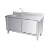 Bancada de pia de porta deslizante doméstica de aço inoxidável bancada de trabalho de cozinha bancada de corte de vegetais armário de pia comercial mesa de lavagem e corte de frutas