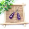 Venta al por mayor de fábrica aretes largos de cristal natural forma de gota de agua amatista Ojo de Tigre Joyería con gancho para la oreja aretes redondos de gota de agua DIY