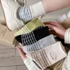 Calcetines Nuevos de Mujer Estilo Coreano, Calcetines de Raya de Media Caña Estilo Mori, Transpirables Modelo Nuevo Primavera-Verano, Zapatos Birkenstock, Calcetines Arrugados de Doble Aguja