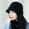 Nuevo sombrero de lana retro de tweed estilo francés para mujer, moderno sombrero de pescador de lana para otoño e invierno, sombrero tipo cubo elegante y que adelgaza el rostro