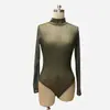 Macacão sexy transparente de malha costurada com mangas compridas europeu e americano, shorts femininos, performance de dança, boate, peça única sexy