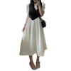 Francês Nicho Design Elegante Retro Vestido Verão Fake Duas Peças Cintura Apertada Emagrecimento Contraste Tea Break Midi Dress
