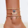 Tobillera Clásica Transfronteriza Europea y Americana con Colgante de Mariposa, Conjunto de Tobilleras de Cadena Metálica Multicapa de Moda para Mujer al por Mayor