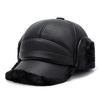 Gorra de Cuero con Patrón de Lichi para Personas de Mediana Edad y Mayores en Invierno Gorra Lei Feng Cálida con Protección para los Oídos para Hombres Gorra de Béisbol a Prueba de Viento con Forro de Lana para Papá
