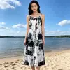 Foto Real do Vestido Estilo Étnico 2026, Novo Vestido Feminino de Algodão e Seda com Cinto para Verão e Outono, Vestido de Alça, Vestido de Praia