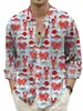Camisa Havaiana Casual Masculina de Manga Longa com Estampa 3D de Frutas e Animais - Novo Modelo Transfronteiriço - Direto do Fabricante