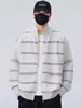 Cardigan de Tricô com Listras em Cores Contrastantes Masculino Texturizado Gola Alta Outono e Inverno Novo Peça de Roupa Superior Tendência Coreana