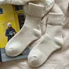 Meias Ultra-Grossas de Inverno para Mulheres, Meias de Cano Médio, Meias Aconchegantes Espessadas em Malha Fio, Meias Retro de Cor Sólida para Outono e Inverno, Casa, Maternidade para Mulheres