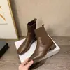 Botas de Piel Genuina de Vaca para Mujer, Botines de Tacón Grueso Tipo Calcetín Elástico, Botas Martin Cuadradas para Otoño e Invierno, Botines Tipo Calcetín de Tejido Fly-Knit, Botines Cuadrados