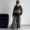 Conjunto de primavera e outono para meninas, estilo coreano, moderno e na moda, composto por um suéter cardigã e calça xadrez de perna larga, um conjunto de duas peças para crianças mais velhas