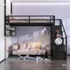 Litera de Hierro, Cama Infantil, Apartamento Pequeño, Cama Superior y Mesa Inferior, Cama Individual, Cama de Adulto, Cama a Media Altura, Ahorradora de Espacio, Multifuncional