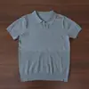 Camisa Polo de Malha de Seda Gelada Estilo Old Money para Homens, Camisa Fina de Verão com Gola Vazada, Camiseta Americana de Meia-Manga Resistente