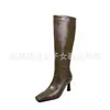 Botas de Cavaleiro de Couro de Vaca de Camada Dupla Botas Longas de Cano Alto Femininas Outono/Inverno Novas Bico Quadrado Zíper Lateral Salto Alto Botas Acima do Joelho Botas Femininas