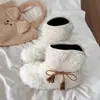 Botas de Nieve Blancas con Lazo de Plataforma Gruesa para Mujer Invierno 2025 Nuevas Botas Peludas Más Terciopelo Cálidas Zapatos de Algodón del Noreste