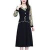 Vestido estilo occidental con estampado de empalme, otoño 2024, corte entallado, sencillo, con volantes, cuello en V, manga larga, falda de talla grande
