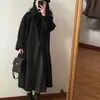 Abrigo de lana abotonado de color liso estilo coreano para primavera y otoño para mujer, petite, elegante, estilo maduro, cuello solapa, abrigo de lana largo