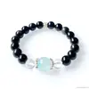 Qianjing Wanma Pulseira Personalizada de Obsidiana Natural Cristal Branco Água-marinha Contas DIY Pulseira Feminina Atacado