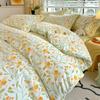 Conjunto de Quatro Peças para Cama de Tecido Grosso Antigo, Lençóis de Cama 100% Algodão, Capa de Edredom, Lençóis de Elástico, Conjunto de Três Peças de Capa de Edredom de Verão