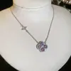 Ilha Azul Claro do Mar! Colar com pingente quadrado de zircônia azul em formato de flor, corrente para clavícula de luxo leve e nicho, colar de alta qualidade para mulheres