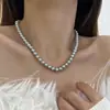 Collar Auténtico de Perlas Grises Tahitianas Genuinas para Mujer, Plata Platino Grisáceo, Cadena de Cuello Nueva para Suéter de Otoño e Invierno para Mujer