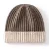 Gorro de punto acanalado con bloques de color, 100% cachemira pura, gorro de punto versátil, cálido y resistente al frío, cobertura para la cabeza casual, adecuado para uso en exteriores en clima frío