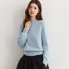 Estilo Sencillo Cuello Redondo Medio Alto Tejido de Cachemira para Mujer Holgado Manga Larga Capa Base Engrosada Suéter de Manga Larga para Mujer