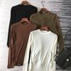 Camiseta Básica de Lã + Tencel Primavera Tricô Roupa Feminina Solta Gola Redonda Manga Longa com Nova Roupa Feminina Fina