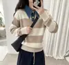 Suéter Pulóver Nuevo Otoño/Invierno 2026 con Cuello Solapa y Rayas en Contraste, Estilo Holgado Vintage Perezoso para Mujer