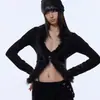 Cárdigan Camiseta de Punto con Cuello en V Deshilachado Estilo Coreano Ajuste Delgado para Mujer Otoño Invierno Harajuku Puro Deseo Chica Caliente Sexy Top Ropa Exterior de Moda