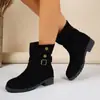 Botines de Cuero de Gran Tamaño Transfronterizos para Mujer Estilo Británico Retro Nuevo Botas de Caballero Botas Francesas de Media Pantorrilla para Mujer Venta al por Mayor