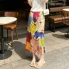 Falda de Venta Caliente en Xiaohongshu Estilo Issey Miyake, Falda Recta Versátil de Cintura Alta con Estampado de Gatos Inspirada en Celebridades