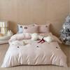 Toalla de Algodón de Fibra Larga de Dibujos Animados Set de Cuatro Piezas Bordado Sábanas de Cama de Algodón Puro Funda Nórdica Cama Sábanas Ropa de Cama Animal Perro
