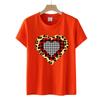 2021wish Suministro Transfronterizo de San Valentín Estampado de Patrón de Amor de Leopardo Jersey Holgado de Manga Corta para Mujer