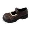 Zapatos Mary Jane de tela a cuadros estilo lindo con empalme de encaje y lazo, nuevos de otoño para mujer, estilo escolar, zapatos pequeños de cuero