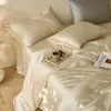 Conjunto de 4 peças em Tencel Lenzing Austríaco LF Grade 60S, capa de edredom em Liocel de cor sólida, lençol de elástico, lençol de cima, conjunto de verão