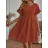 Gran Stock de Vestidos de Algodón y Lino para Sitios Independientes de Comercio Exterior Femenino Transfronterizo de Amazon, Vestidos de Bolsillo Sueltos de Algodón y Lino con Cuello Redondo
