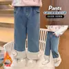 Pantalones de Forro Polar para Niñas Otoño e Invierno 2025 Nuevos Jeans Rectos de Forro Polar para Niños Pantalones Casuales Engrosados para Bebé